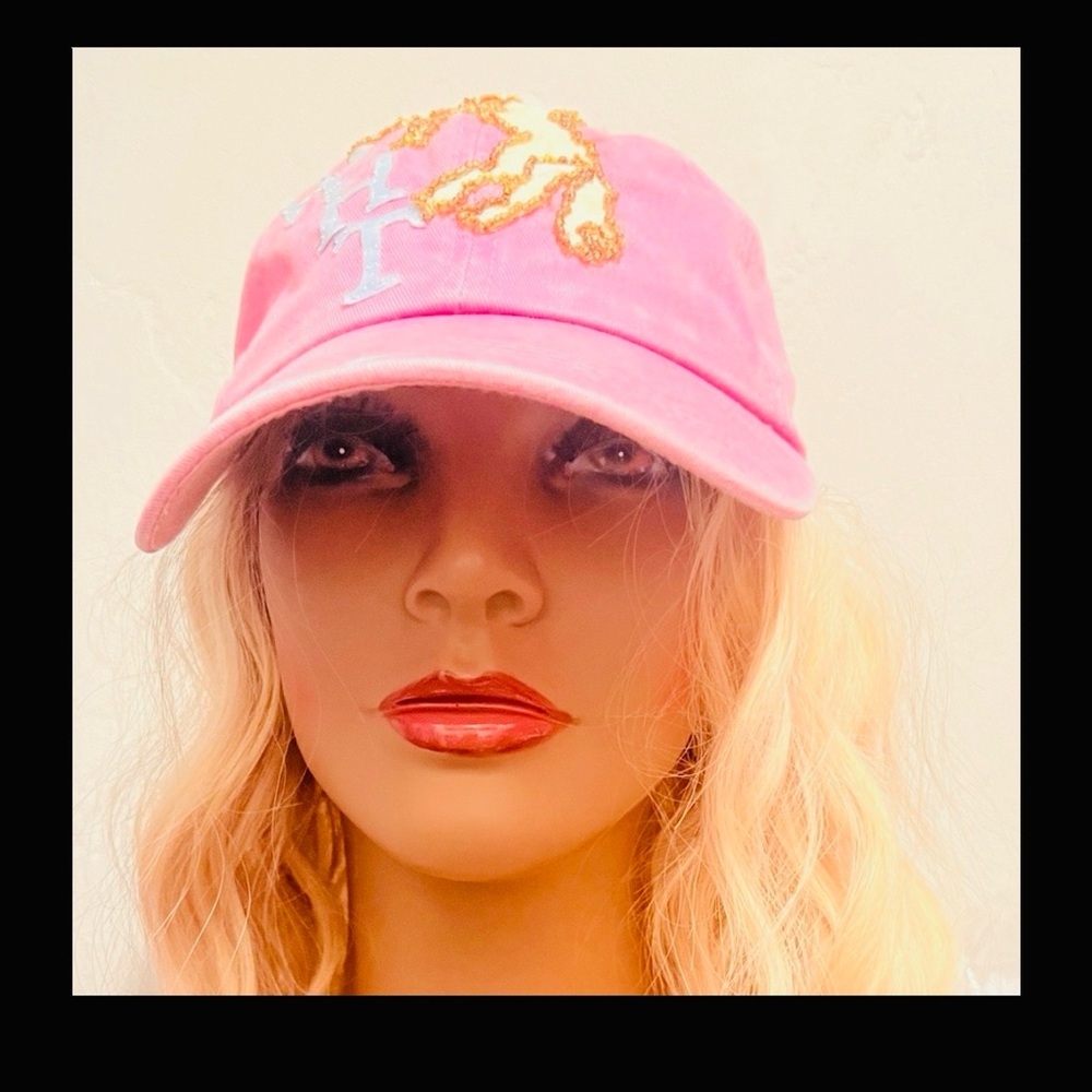 #1107+ Pink& Gold Embroidered Women's WHT Logo Art Cap